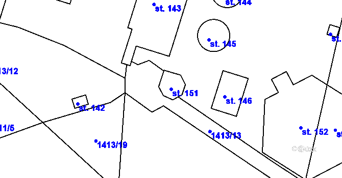 Parcela st. 151 v KÚ Přibyšice, Katastrální mapa