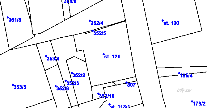 Parcela st. 121 v KÚ Příčina, Katastrální mapa