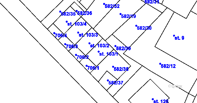 Parcela st. 103/1 v KÚ Příčovy, Katastrální mapa