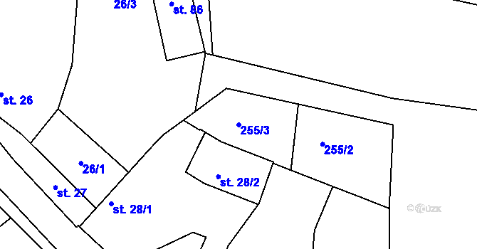 Parcela st. 255/3 v KÚ Příčovy, Katastrální mapa