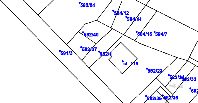 Parcela st. 582/1 v KÚ Příčovy, Katastrální mapa