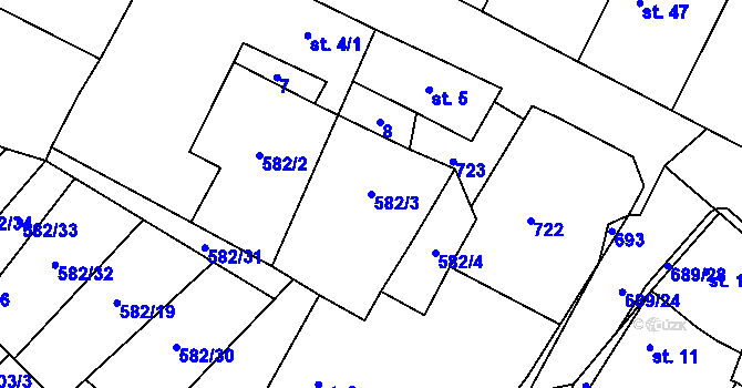 Parcela st. 582/3 v KÚ Příčovy, Katastrální mapa