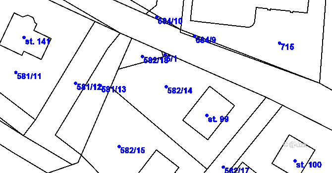 Parcela st. 582/14 v KÚ Příčovy, Katastrální mapa