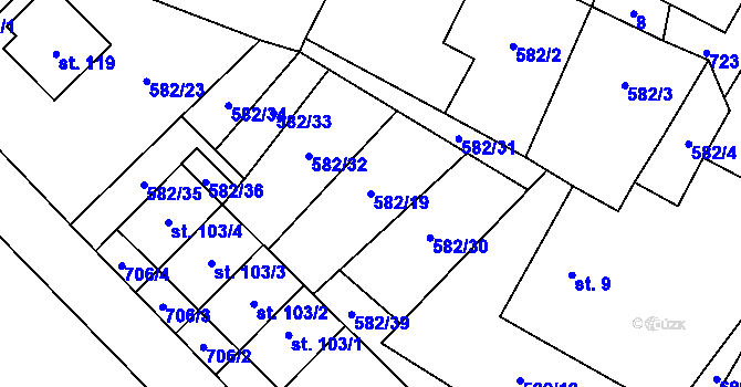 Parcela st. 582/19 v KÚ Příčovy, Katastrální mapa