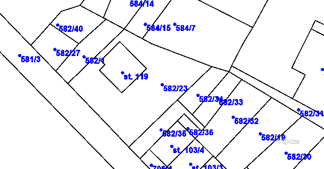 Parcela st. 582/23 v KÚ Příčovy, Katastrální mapa