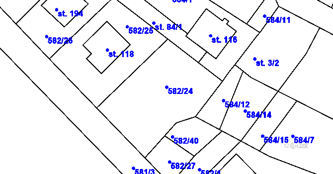Parcela st. 582/24 v KÚ Příčovy, Katastrální mapa