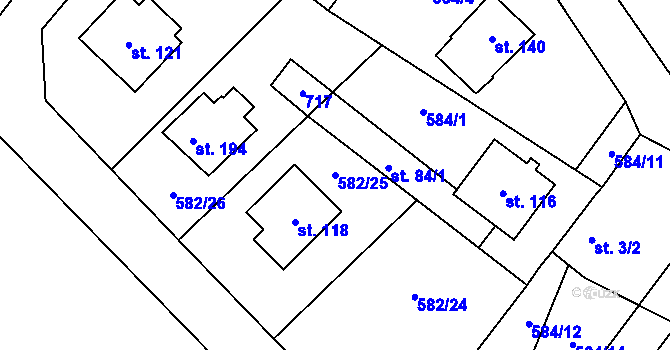 Parcela st. 582/25 v KÚ Příčovy, Katastrální mapa