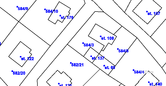 Parcela st. 584/3 v KÚ Příčovy, Katastrální mapa