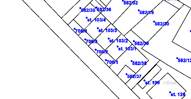 Parcela st. 706/2 v KÚ Příčovy, Katastrální mapa