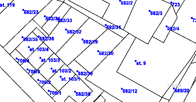 Parcela st. 582/30 v KÚ Příčovy, Katastrální mapa