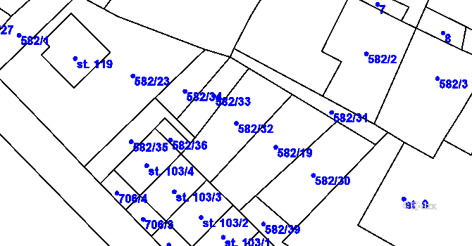 Parcela st. 582/32 v KÚ Příčovy, Katastrální mapa