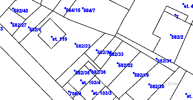 Parcela st. 582/34 v KÚ Příčovy, Katastrální mapa