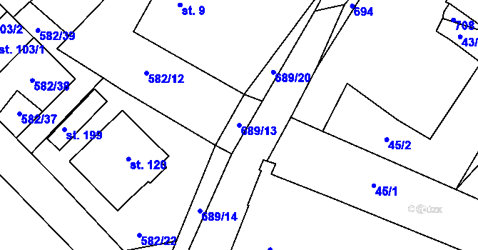 Parcela st. 689/13 v KÚ Příčovy, Katastrální mapa