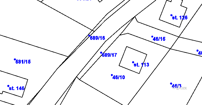 Parcela st. 689/17 v KÚ Příčovy, Katastrální mapa