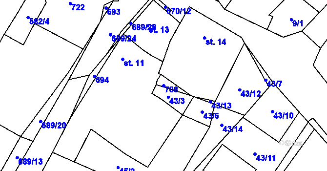 Parcela st. 708 v KÚ Příčovy, Katastrální mapa