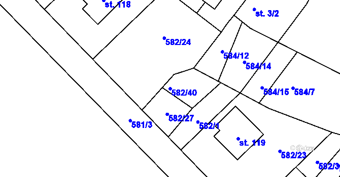 Parcela st. 582/40 v KÚ Příčovy, Katastrální mapa