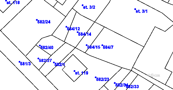 Parcela st. 584/15 v KÚ Příčovy, Katastrální mapa