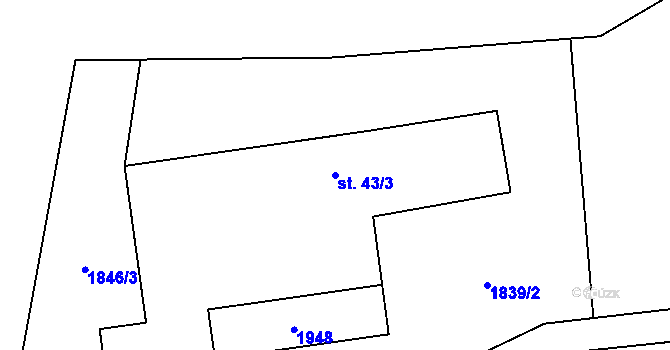 Parcela st. 43/3 v KÚ Zátes, Katastrální mapa