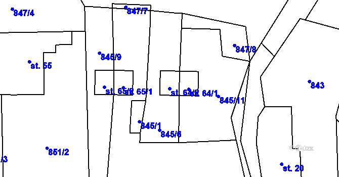 Parcela st. 64/2 v KÚ Zátes, Katastrální mapa
