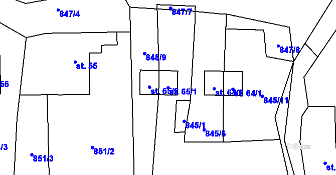 Parcela st. 65/1 v KÚ Zátes, Katastrální mapa