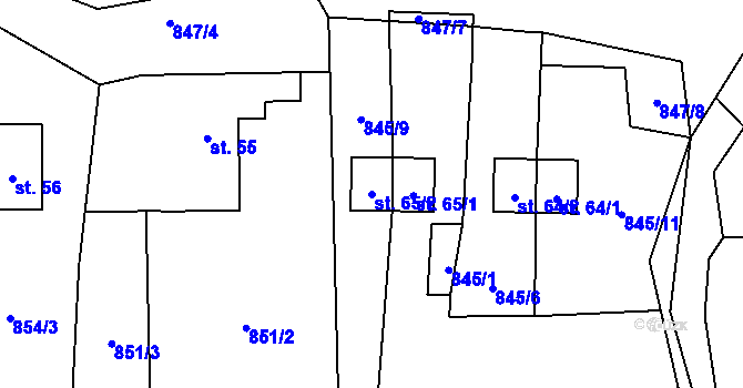 Parcela st. 65/2 v KÚ Zátes, Katastrální mapa