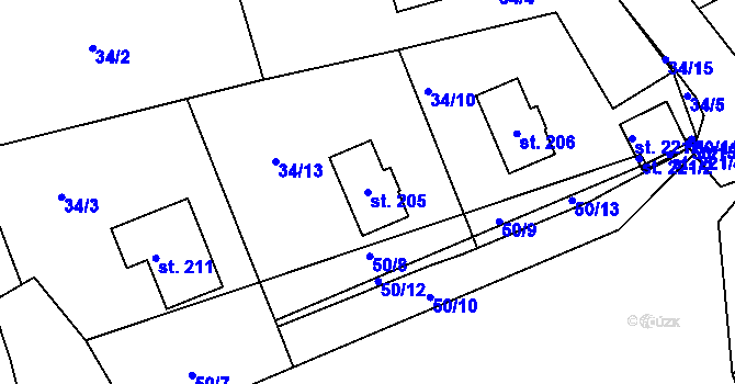 Parcela st. 205 v KÚ Přídolí, Katastrální mapa