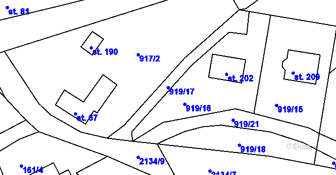 Parcela st. 919/17 v KÚ Přídolí, Katastrální mapa