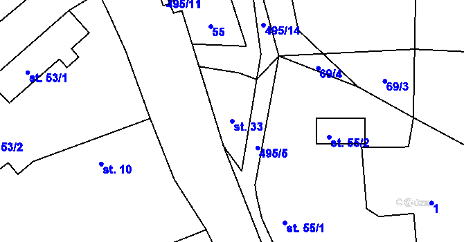 Parcela st. 33 v KÚ Kucíny, Katastrální mapa