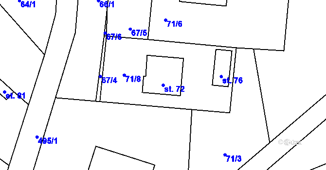 Parcela st. 72 v KÚ Kucíny, Katastrální mapa
