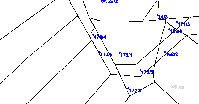 Parcela st. 173/6 v KÚ Kucíny, Katastrální mapa