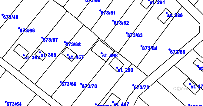 Parcela st. 498 v KÚ Příchovice u Přeštic, Katastrální mapa