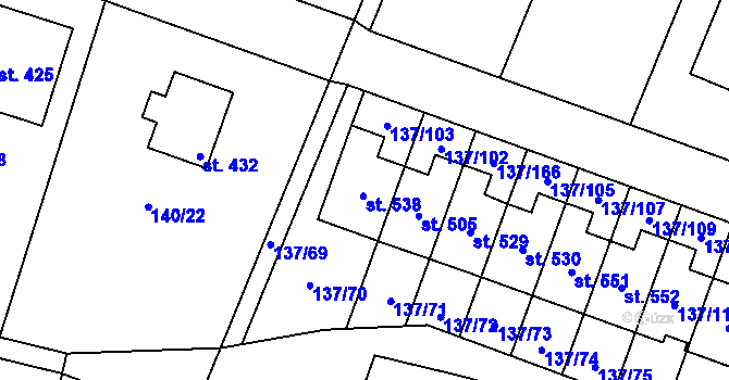 Parcela st. 137/104 v KÚ Příchovice u Přeštic, Katastrální mapa