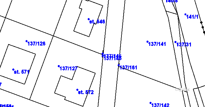 Parcela st. 137/145 v KÚ Příchovice u Přeštic, Katastrální mapa
