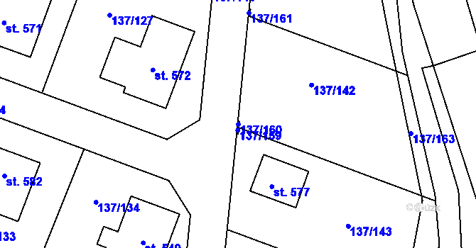 Parcela st. 137/160 v KÚ Příchovice u Přeštic, Katastrální mapa