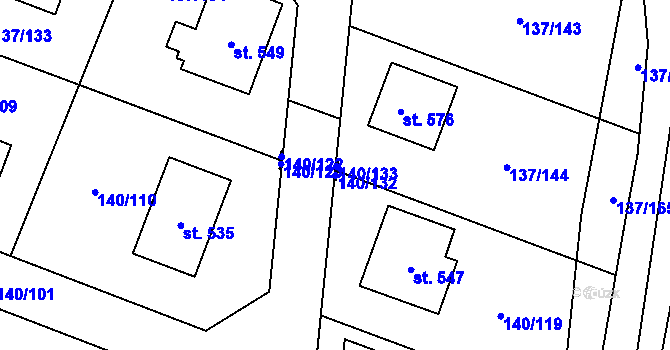 Parcela st. 140/132 v KÚ Příchovice u Přeštic, Katastrální mapa