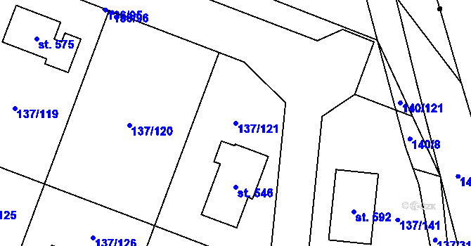 Parcela st. 137/121 v KÚ Příchovice u Přeštic, Katastrální mapa