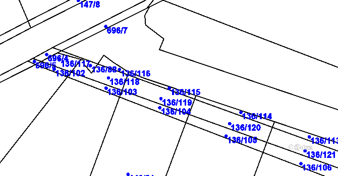 Parcela st. 136/115 v KÚ Příchovice u Přeštic, Katastrální mapa