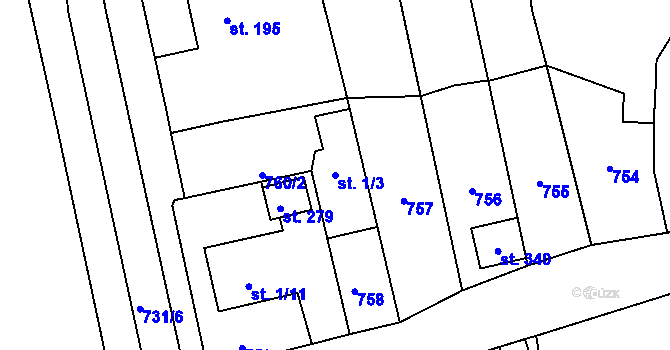 Parcela st. 1/3 v KÚ Příchovice u Přeštic, Katastrální mapa