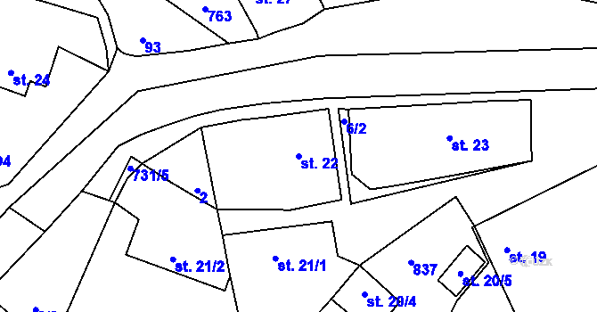 Parcela st. 22 v KÚ Příchovice u Přeštic, Katastrální mapa