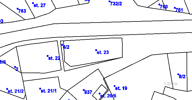 Parcela st. 23 v KÚ Příchovice u Přeštic, Katastrální mapa