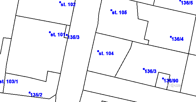 Parcela st. 104 v KÚ Příchovice u Přeštic, Katastrální mapa