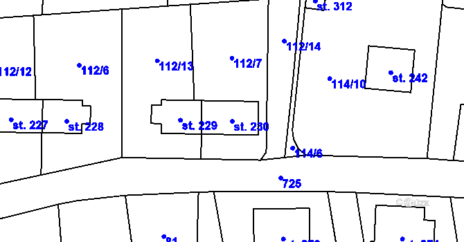 Parcela st. 230 v KÚ Příchovice u Přeštic, Katastrální mapa