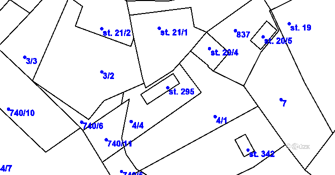 Parcela st. 295 v KÚ Příchovice u Přeštic, Katastrální mapa
