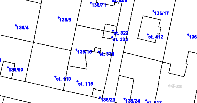 Parcela st. 338 v KÚ Příchovice u Přeštic, Katastrální mapa