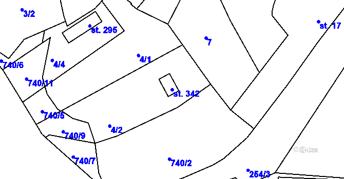 Parcela st. 342 v KÚ Příchovice u Přeštic, Katastrální mapa