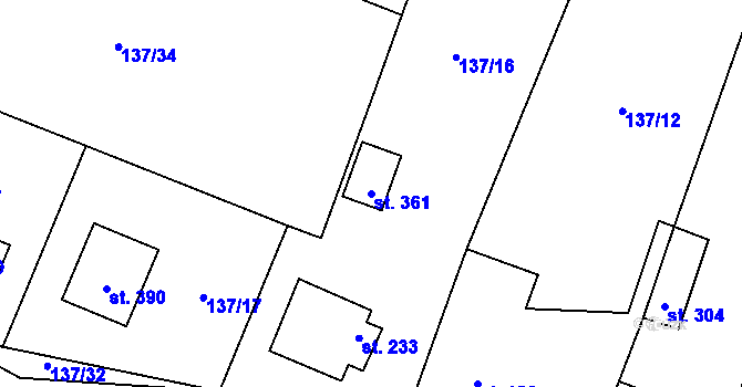 Parcela st. 361 v KÚ Příchovice u Přeštic, Katastrální mapa