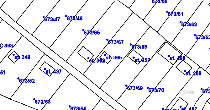 Parcela st. 365 v KÚ Příchovice u Přeštic, Katastrální mapa