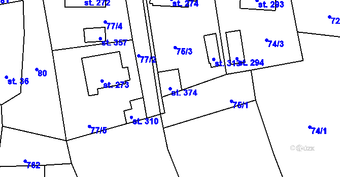 Parcela st. 374 v KÚ Příchovice u Přeštic, Katastrální mapa