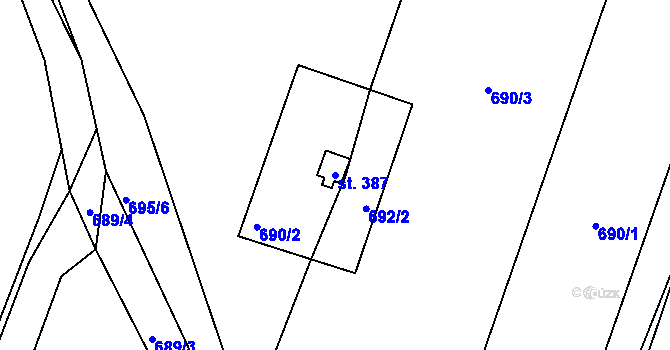 Parcela st. 387 v KÚ Příchovice u Přeštic, Katastrální mapa