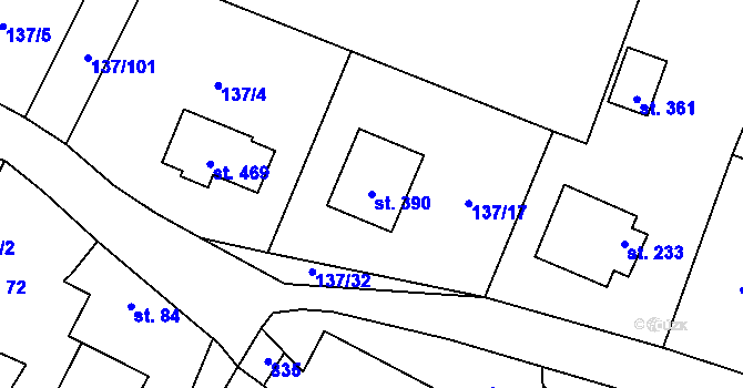 Parcela st. 390 v KÚ Příchovice u Přeštic, Katastrální mapa
